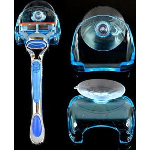 1 PCS razor storage new practical transparent blue plastic razor frame with suction cup storage rack bathroom accessories