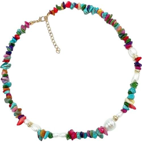 1pcs Candy Color Bohemian Handmade Rainbow Beads Choker Girls Colourful Natural Gravel Short Collar Necklace Jewelry Gift