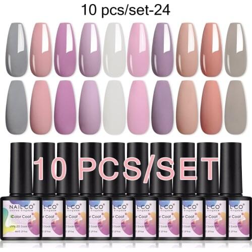 NAILCO 10pcs/Set Gel Nail Polish Kit 130 Fashion Color Semi Permanent UV Gellak Varnish Soak Off LED Nail Lacquer Base Top Coat