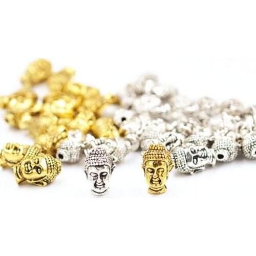 100pcs/lot Buda Buddha Head Spacer Beads Antique Gold/Tibetan Silver Alloy beads for DIY Bracelet and Jewelry Making 14x10mm