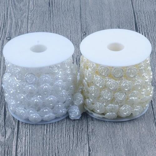 2Meters/Lot Fishing Line Artificial Rose Pearls Beads Chain Garland Flowers For Wedding Bridal Bouquet Flower Decoration