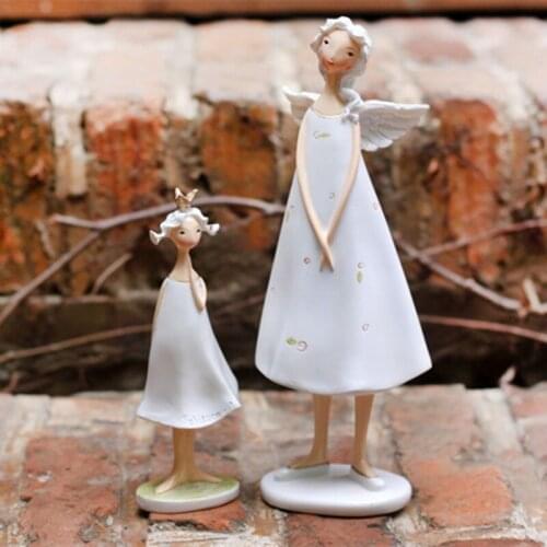 2PCS/set Resin Crafts Mother and Daughter Angel Elf Artificial Ornaments Home Decor Fairy Figurines Birthday Gift Desktop decor