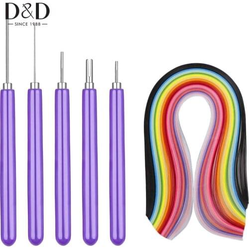 5 Pcs/set Different Size Quilling Slotted Tools&260 pcs Quilling Paper Strips 26 Colors 5mm Wide DIY Paper Crafting Cardmaking