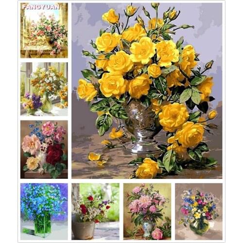 Full Drill 5D Diy Diamond Painting Flower Vase Cross Stitch Kit Embroidery Mosaic Rose Picture of Rhinestones Home Decor Gift