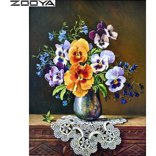 Diamond Painting Cross-Stitch Kits 5D DIY Diamond Embroidery Pictures Of Rhinestones Paintings By Numbers Table Flower Vase R503