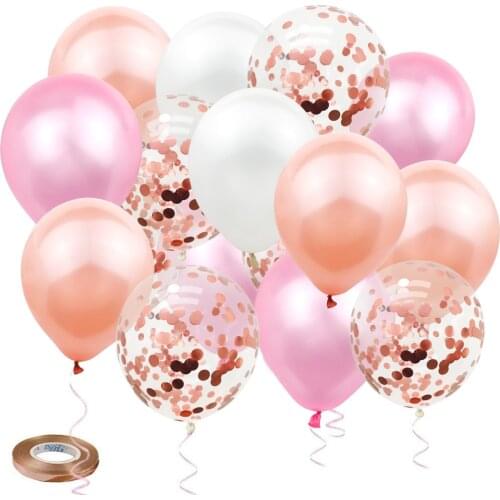 Amawill 50Pcs Rose Gold White Pink Latex Confett Balloons Birthday Wedding Graduation Christmas Anniversary Party Decorations