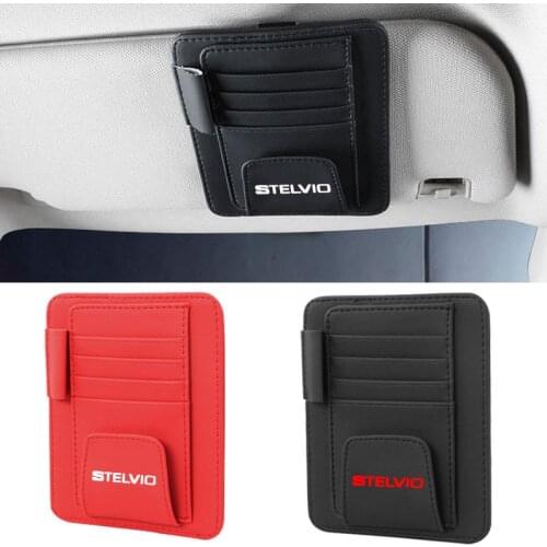 For Alfa Romeo Stelvio Pu Leather Visor Card Storage Sun Visor Organizer Tool Pouch Bag Card Storage Glasses Holder