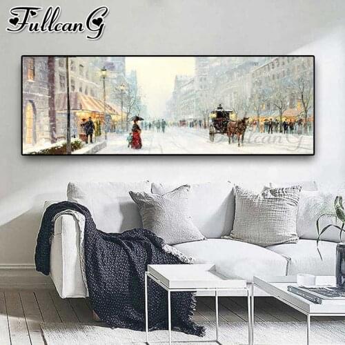 FULLCANG Winter street scenery diy 5d full diamond embroidery sale large mosaic canvas painting sale home decoration FC3143