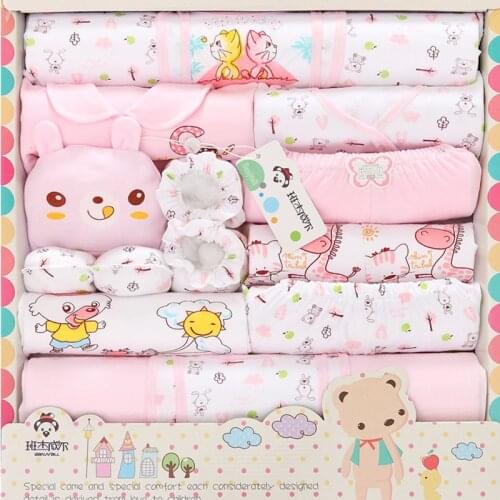 18PCS newborn baby clothes set 0-6M female baby infant 100% cotton boy girl suit cute cartoon clothes hat bib gloves set