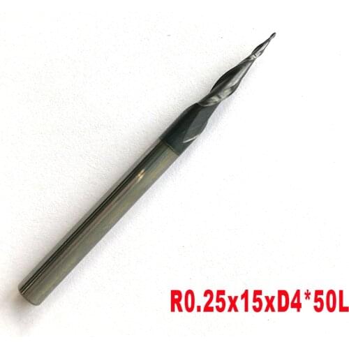 1pc HRC55 R0.25*D4*15*50L*2F Tungsten Solid Carbide Coated Tapered Ball Nose End Mills Taper and Cone Endmills