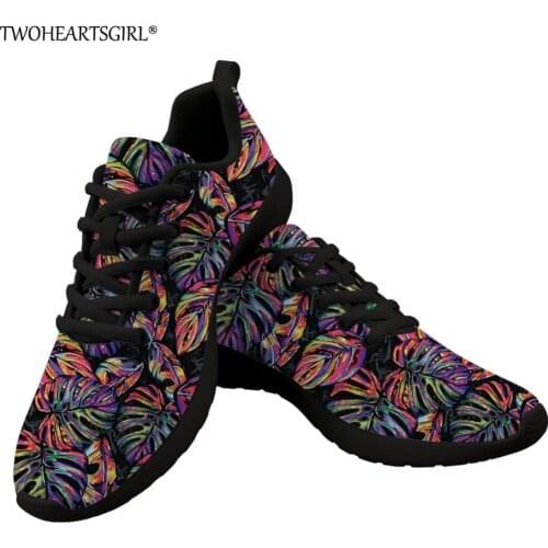 Twoheartsgirl Casual Tropical Palm Leaves Mesh Sneakers for Men Lace Up Male Spring Autumn Vulcanize Shoes Breathable Mesh Shoes