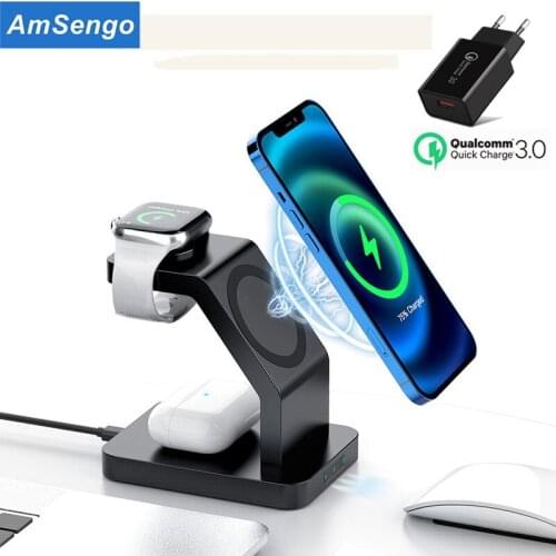 15W Magnetic Wireless Charger Stand For iPhone 12 Pro Max Mini Magsafe Pad for IOS Apple Watch Airpods pro Type C Fast Charging