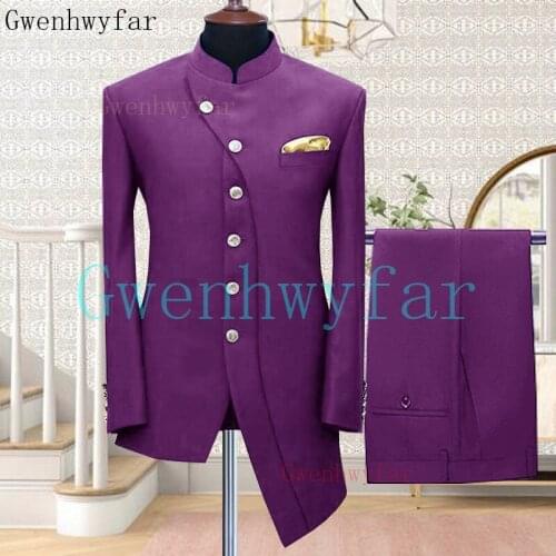 Gwenhwyfar 2021 Summer Purple Mens Suits Blend 2 Piece (Coat+Pants) Costume Homme Formal Single-Breasted Blazer