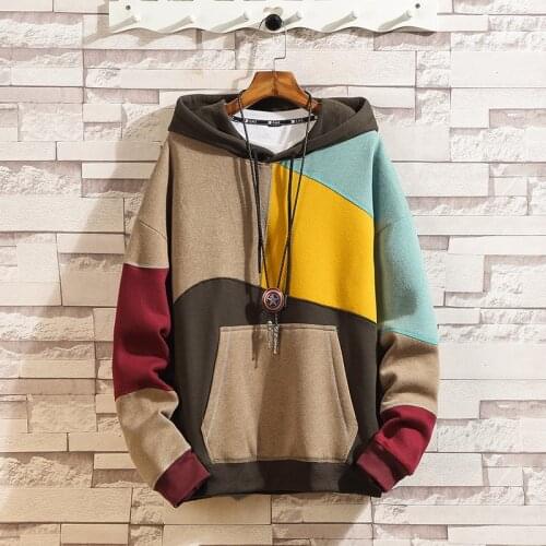 Autumn and Winter Mens Hooded Tide Men Color Matching with Velvet Hooded Coat Beggar Clothes Couple Tops