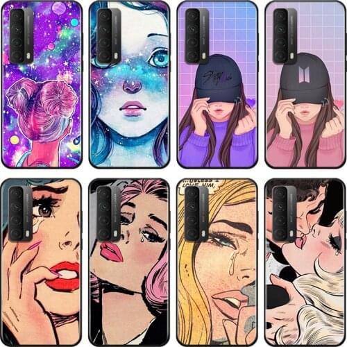 Urban Girl Sad Kiss For Huawei Y9A Y9S Y9 Y8P Y8S Y7A Y7P Y7 Y6 Y6P Y6S Y5P Y5 Prime Pro 2019 2020 Black Soft Phone Case