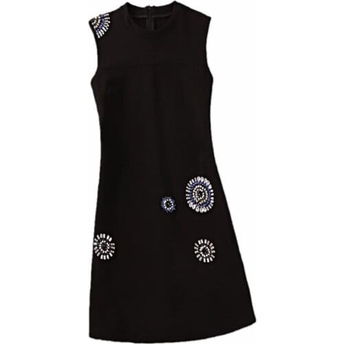 2021 new spring women fashion diamond o-neck rhinestones slim A-line sleeveless ladies vest dress