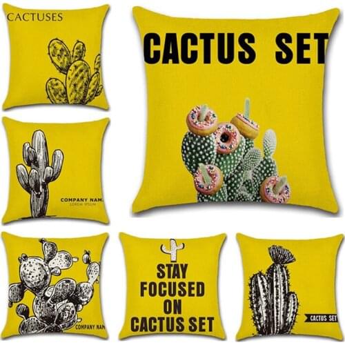 New Cactus Series Pillow Case Yellow Cushion Cover Linen Bedroom Living Room Car Pillow Covers Home Decoration Accessories