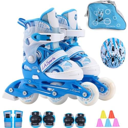 One Line Roller Skates for 3~10 years old Kids Inline Skate Roller Skating Shoes Helmet Knee Protector Gear Adjustable