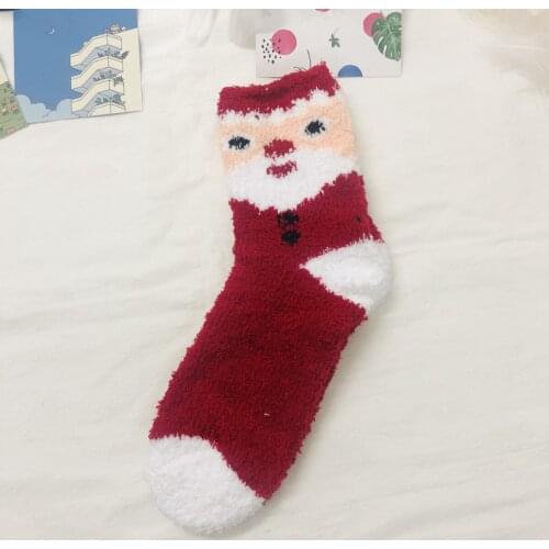 Autumn Winter Coral Fleece Christmas Decors Elk Snowflake Print Socks Womens Mens Warm Cute Cartoon Crew Socks