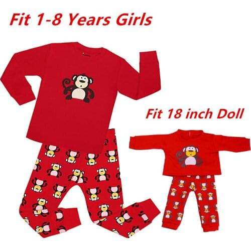 Baby Girls Monkey Animal Pyjamas Sets Kids Reindeer Matching Girls&18 inches Doll Pajama Sets Pyjamas Kids Xmas Pijamas Kids