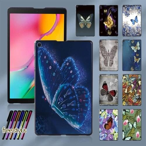 Durable Slim Hard Shell Case Cover for Samsung Galaxy Tab A 8.0 (2019) T290 T295 Butterfly Pattern Tablet Shell Case+Free Stylus
