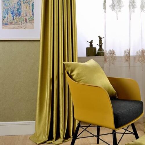 Nordic Simple Solid Color Window Curtains Yellow Green Curtain for Bedroom and Living Room