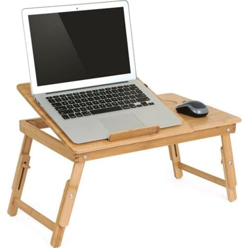 Study Dormitory Nature Bamboo Laptop Table Simple Computer Desk with Fan for Bed Sofa Folding Adjustable Laptop Desk on the Bed