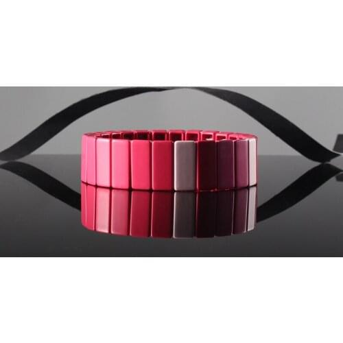 Rainbow Layering Enamel Tile Bracelets Colorful Bead Stretch Bracelets Elastic Stackable Colorblock Bangle Bracelets for Couple