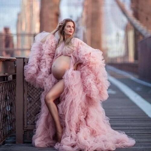 Pregnant Shawl Dresses Photo Robes Pajam Robe Sexy Long Sleeves Lace Tulle Gowns Custom Made Bathrobe Mesh Photo Shoot Gowns