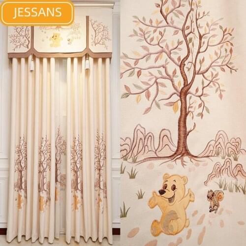 Childrens Room Chenille Imitation Cashmere Cartoon Embroidery Curtains Thickening Blackout Curtains for Living Room Bedroom