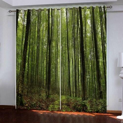 Green forest Modern Curtains For Living Room Bedroom Kitchen Window 3d curtain Treatment Drapes Home Hotel Decoration