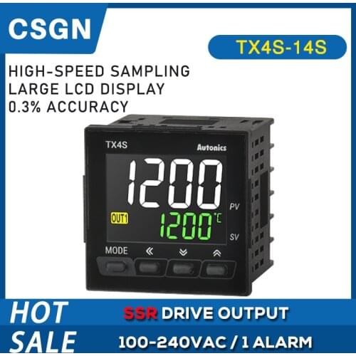 TX4S-14S Temperature Controller 1/16 DIN LCD Display 4 Digit PID Control SSR Drive Output 1 Alarm Output 100-240 VAC 50/60Hz
