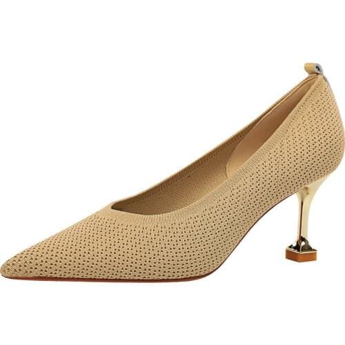 Korean fashion simple wool knitting shallow mouth pointed fashion versatile womens shoes high heels single shoes