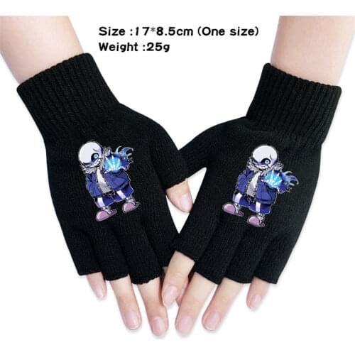 Cartoon Knitted Half Finger Gloves Undertale Sans Boys Girls Autumn Winter Warm Unisex Black Cosplay Fashion Mittens Gift Otaku