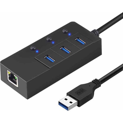 High Performance USB3.0 HUB Splitter with USB to External RJ45 Gigabit Network Card-Black