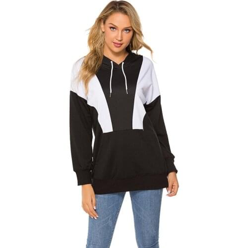Womens Hoodie Sweatshirts Black White Contrast Color Autumn And Winter Fashion Ladies Hooded Loose Casual Lady Clothing