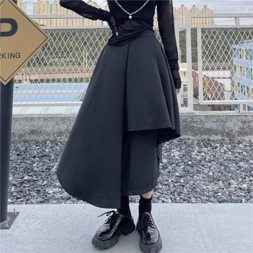 Street Lady Dark Goth High Waist Skirts Outdoor Cool Fashion A-line Harajuku Streetwear Solid Black Gothic Women Irregular Skirt