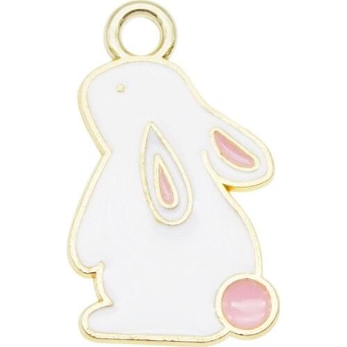 Julie Wang 10pcs Enamel Cute Rabbit Charms Alloy White Bunny Animal Pendant Necklace Bracelet Jewelry Making Accessory