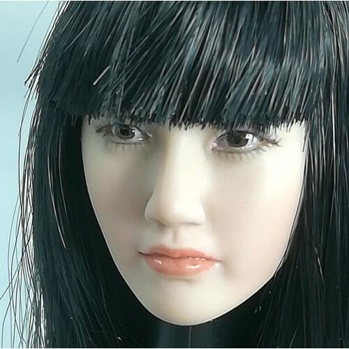 1:6 Scale Asian Beauty Long Straight Black Bangs Hair Head Carving Fit 12'' Pale Skin Body Fit 12''body Gift Collection for fans