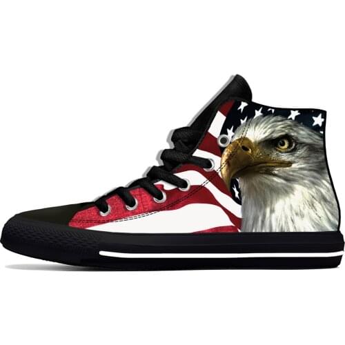 2021 USA American America Flag Eagle Patriotic Casual Cloth Shoes High Top Lightweight Breathable 3D Print Men Women Sneakers