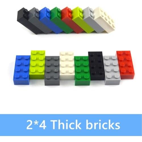 2*4 Dots Thick bricks 50pcs multiple color Educational Creative DIY Bulk Building Blocks Set Compatible All Brands classic parts