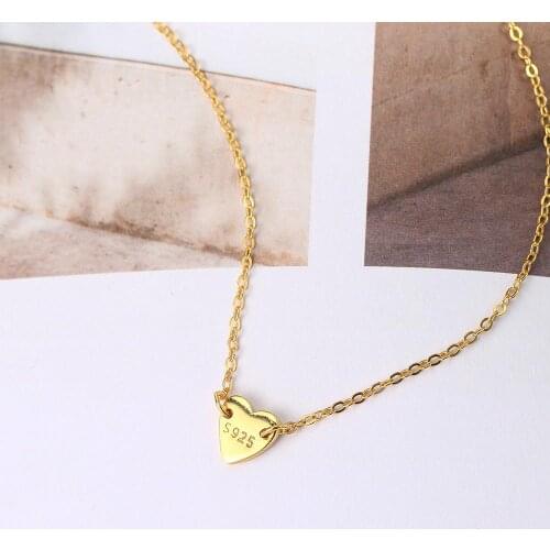 925 Sterling Silver Necklace For Women Small Heart Pendant Choker Chain Gold Color S925 Cute Fine Jewelry Wholesale EMNL046