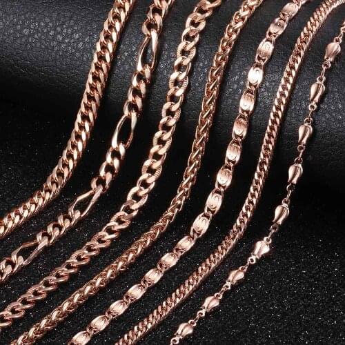 Davieslee 585 Rose Gold Necklace for Women Rolo Curb Snake Chain Trendy Gift Party Jewelry 45-55cm DLGNN1
