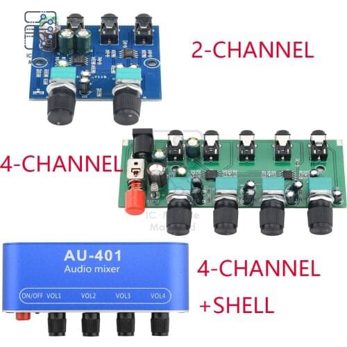 DC5V-12V AU-401 2/4CH Audio Signal Mixing Board Module 2 Channel 4 Channel 1 Output Stereo Audio Mixer Drive Headphone Amplifier