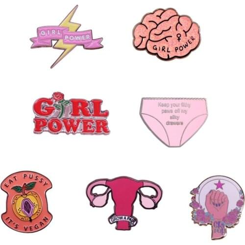 Girl Power Enamel Pin Uterus Ovaries Flower Badges Feminist Art Gift