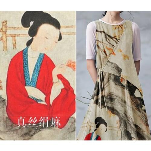 Dunhuang Murals Natural Pure Ramie Linens Cloth Fabric Summer Thin Chinese Style Robe Dress Tissu Diy Sewing B252