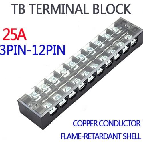 1Pcs 600V 25A Dual Row Barrier Screw Terminal Block Strip Wire Connector 3/4/6/8/10/12 Positions Optional