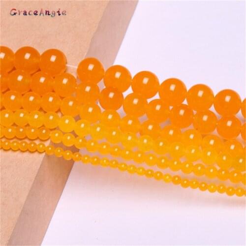 GraceAngie New Natural Charm Yellow Stone beads 4mm 6mm 8mm 10mm12mm Pick Size 15"Diy Bracelet Necklace For Jewelry DIY Man Gift