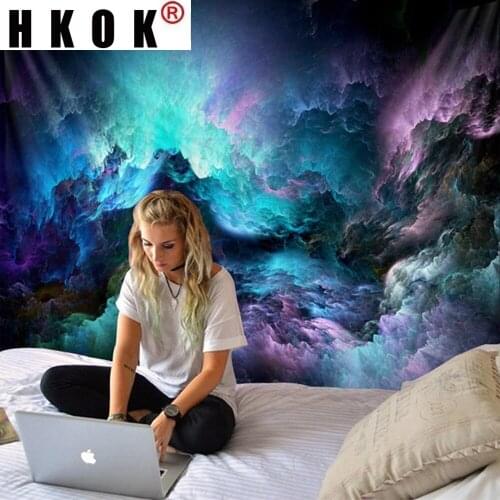HKOK Psychedelic Bohemian Printed Tapestry Wall Hanging Nature Galaxy Tapestry Hanging Ceiling Polyester Wall Cloth Tapestries