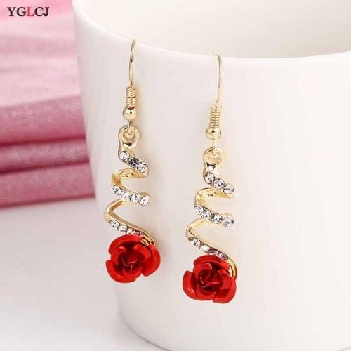 Classic Twist Crystal Rose Shape Ms. Earrings Red Rose Earrings Womens Jewelry Bijoux Gifts